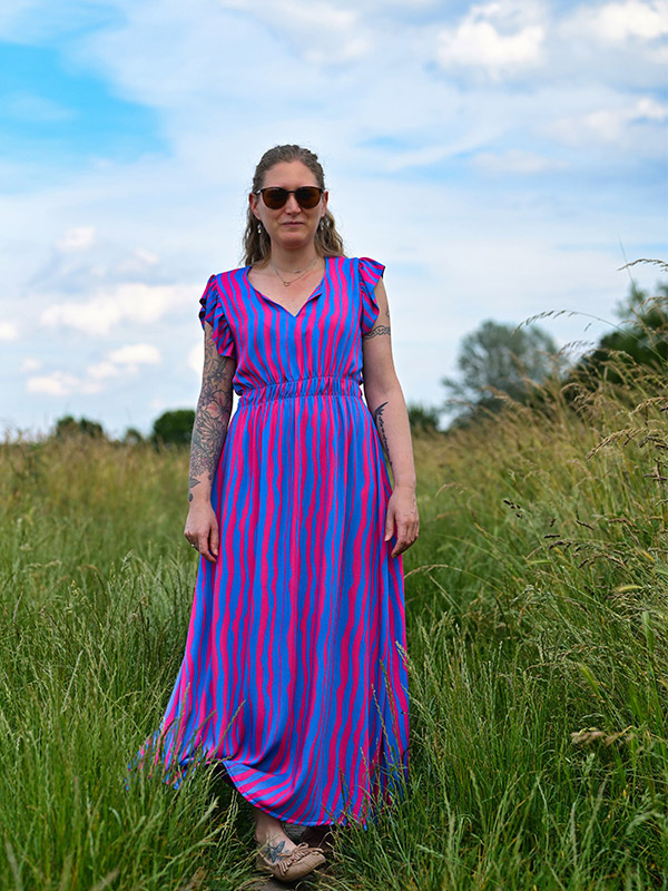 Morgane 38 P Maxikleid Gummibund Rüschenärmel